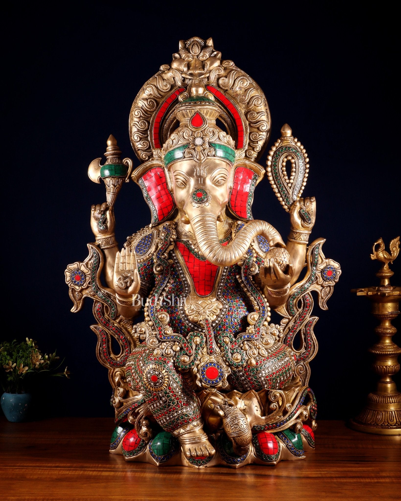 Brass Ganesha Large Sized Statue 30" - Budhshiv.com