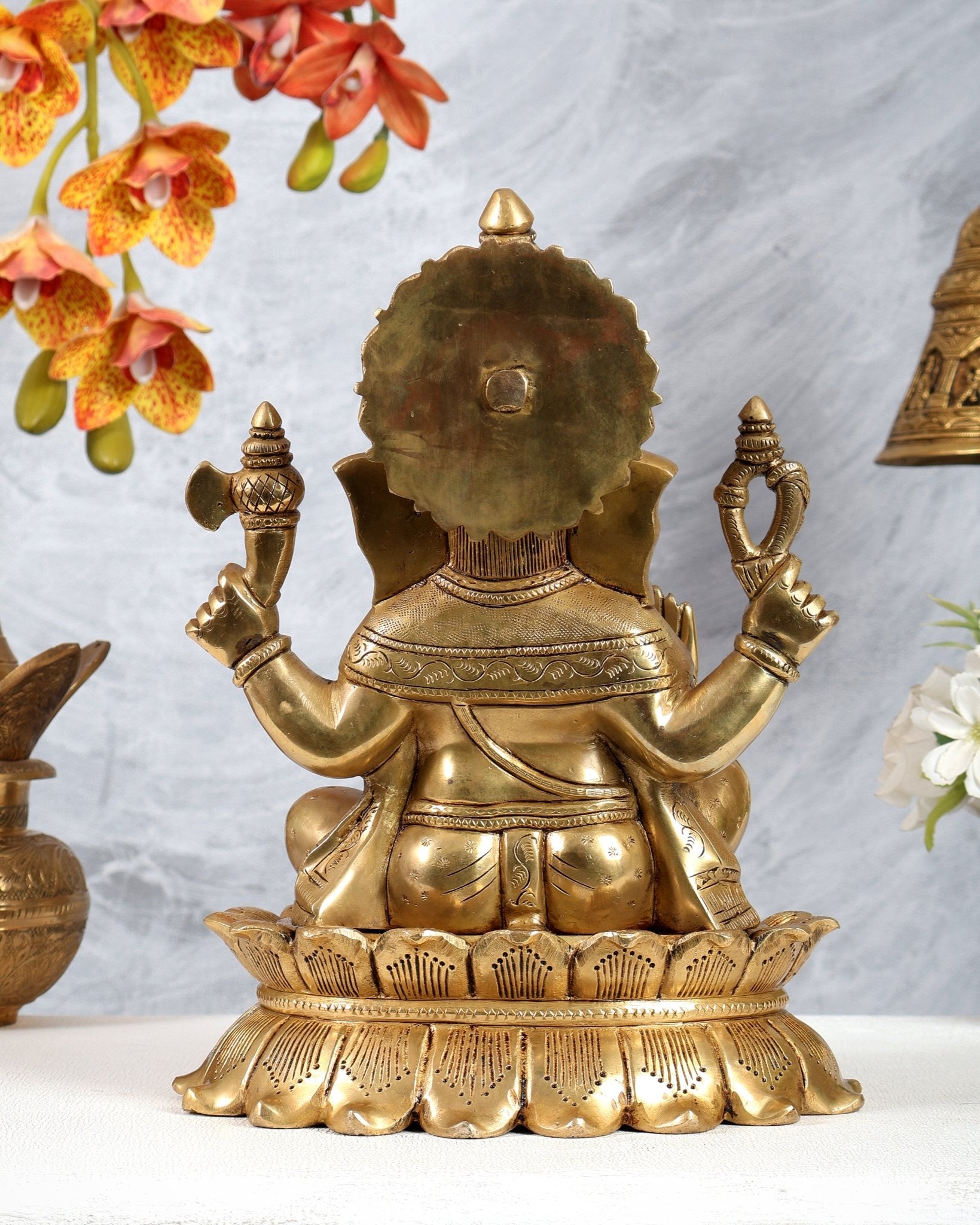Brass Ganesha on Lotus Statue – Highly Detailed Divine Ganpati Idol (12 Inches) - Budhshiv.com
