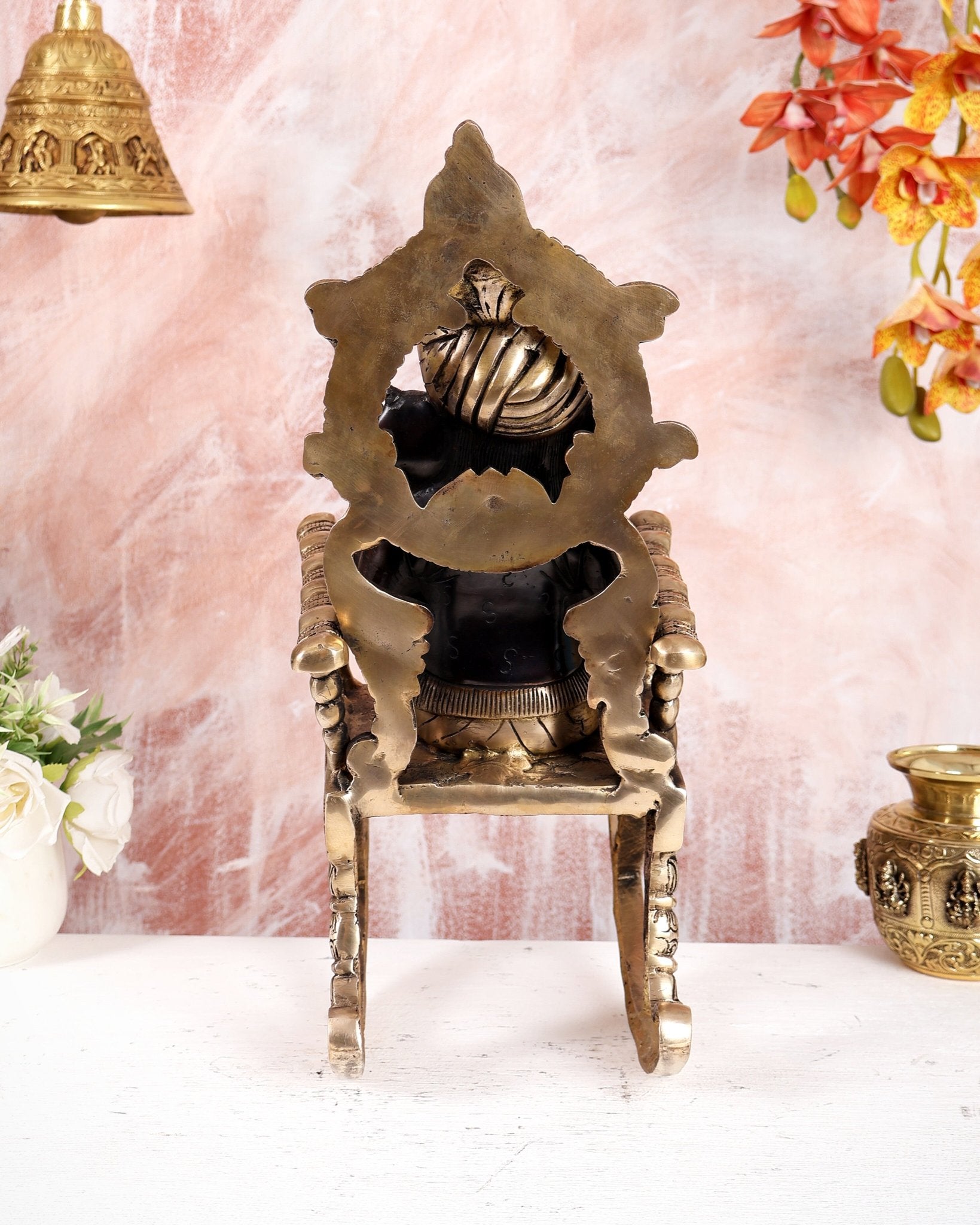 Brass Ganesha on Rocking Chair Reading Book – Black Edition Handcrafted Statue (17.5 Inches) - Budhshiv.com