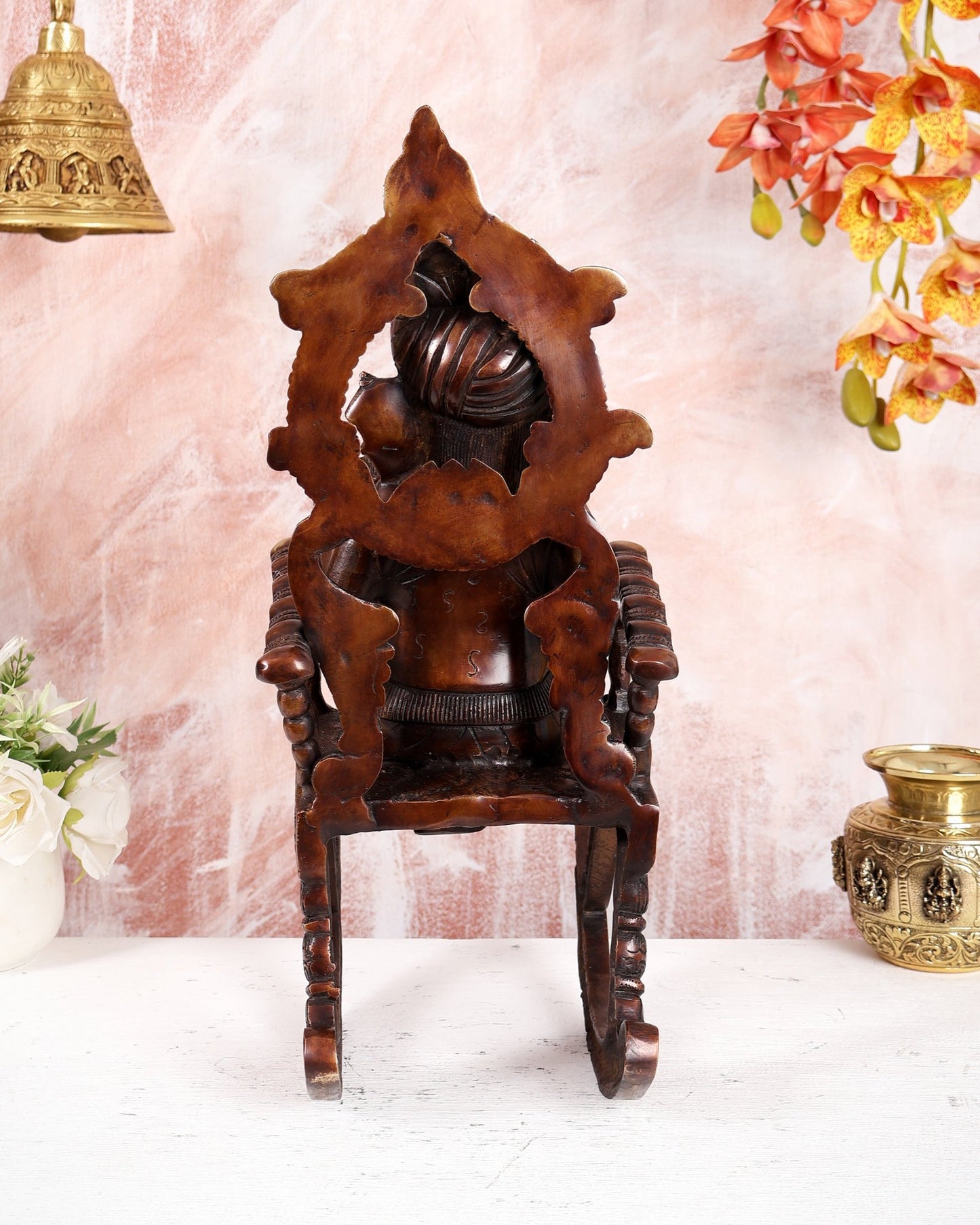 Brass Ganesha on Rocking Chair Reading Book – Brown Tone Handcrafted Statue (17.5 Inches) - Budhshiv.com