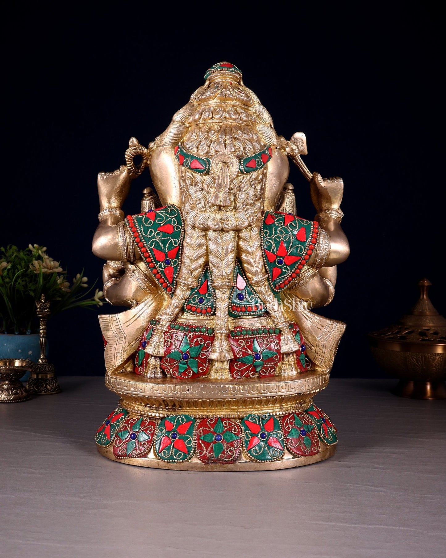 Brass Ganesha Riddhi Siddhi sculpture - 12 Inch - Budhshiv.com