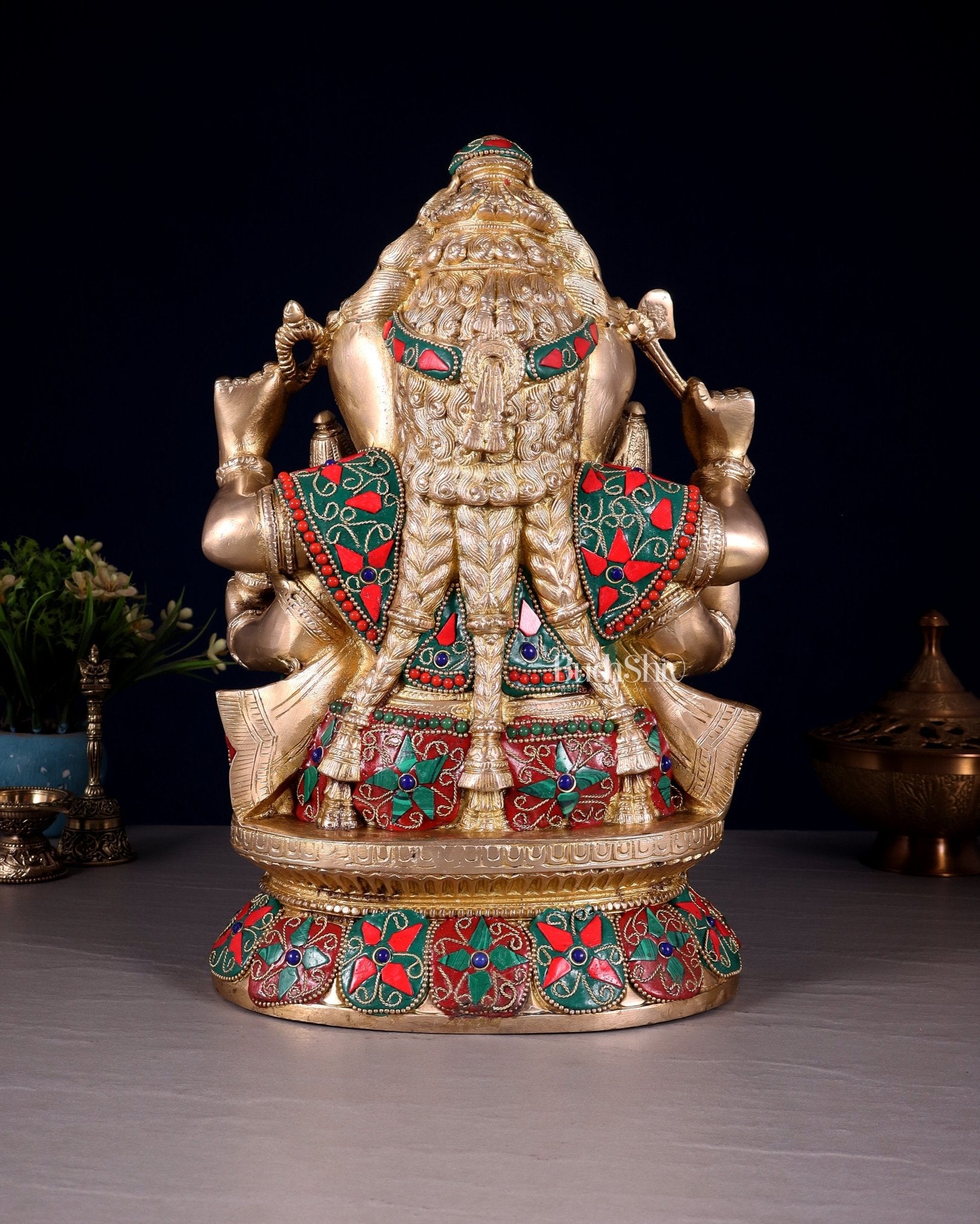 Brass Ganesha Riddhi Siddhi sculpture - 12 Inch - Budhshiv.com