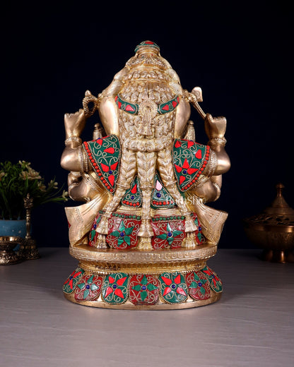 Brass Ganesha Riddhi Siddhi sculpture - 12 Inch - Budhshiv.com