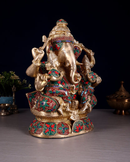 Brass Ganesha Riddhi Siddhi sculpture - 12 Inch - Budhshiv.com