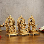 Brass Ganesha, Saraswati, Lakshmi 7.5" - Budhshiv.com