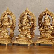 Brass Ganesha, Saraswati, Lakshmi 7.5" - Budhshiv.com