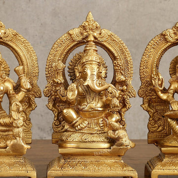 Brass Ganesha, Saraswati, Lakshmi 7.5" - Budhshiv.com