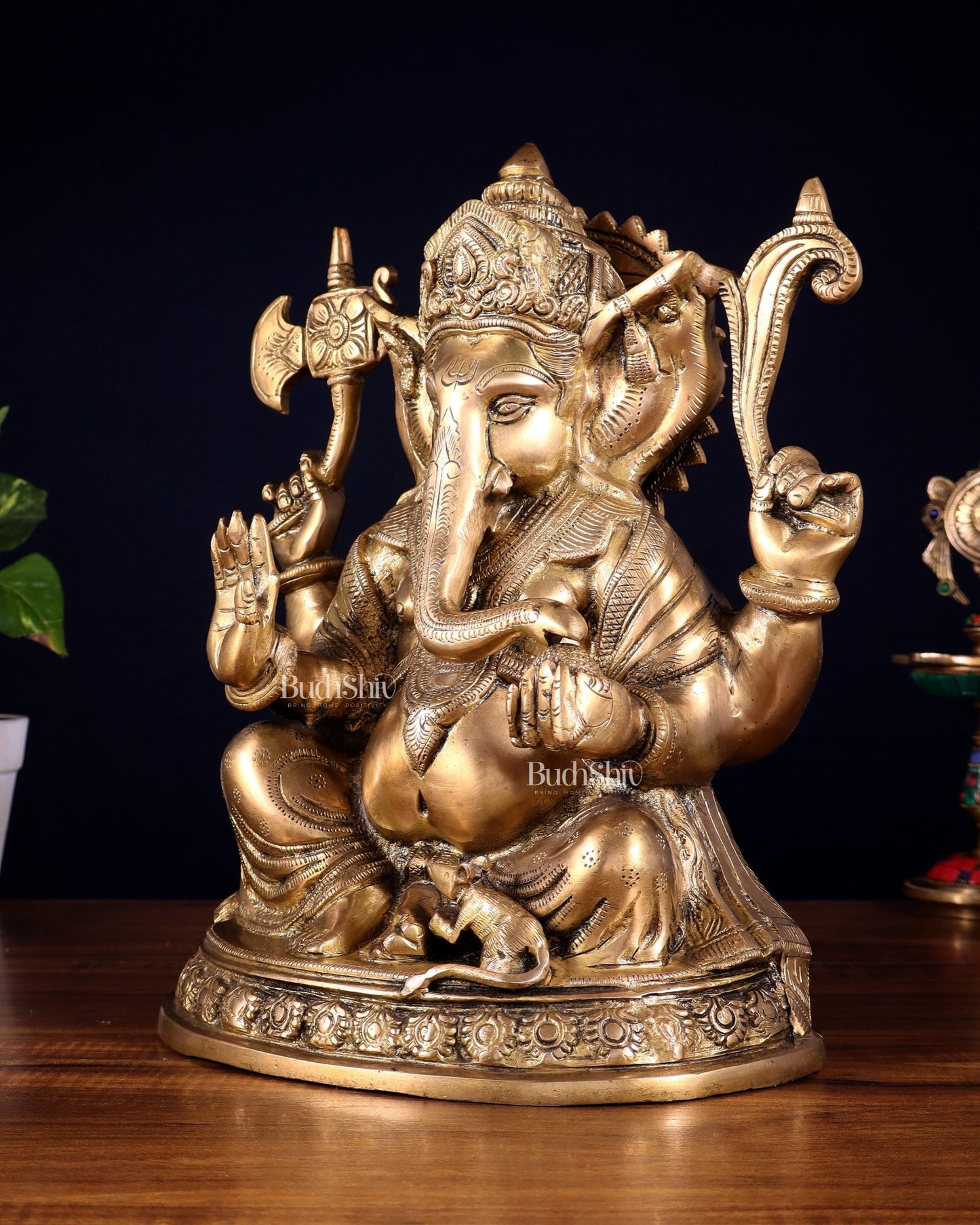 Brass Ganesha Statue - 12" matte finish - Budhshiv.com