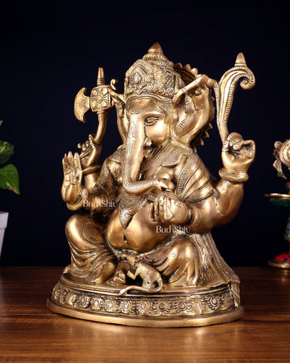 Brass Ganesha Statue - 12" matte finish - Budhshiv.com