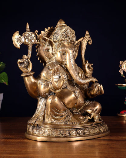 Brass Ganesha Statue - 12" matte finish - Budhshiv.com