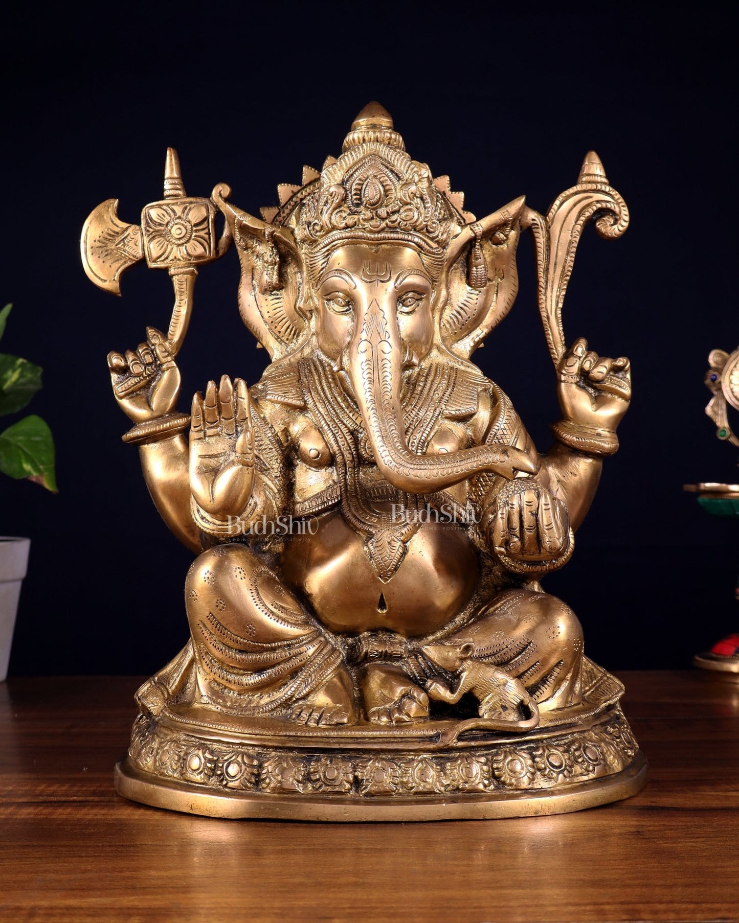 Brass Ganesha Statue - 12" matte finish - Budhshiv.com