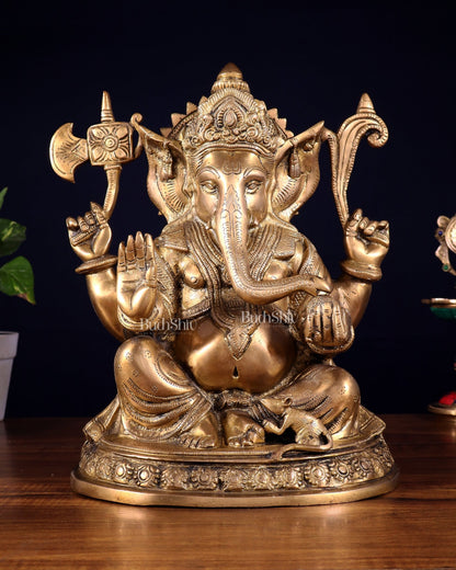 Brass Ganesha Statue - 12" matte finish - Budhshiv.com