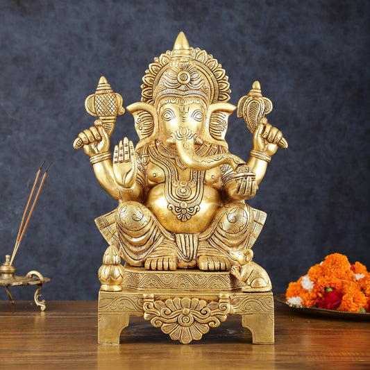 Brass Ganesha Statue – 16.5 Inch - Budhshiv.com