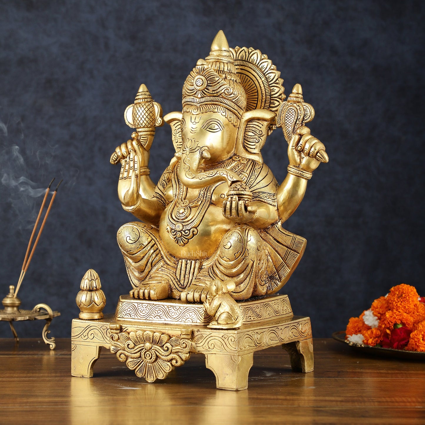 Brass Ganesha Statue – 16.5 Inch - Budhshiv.com