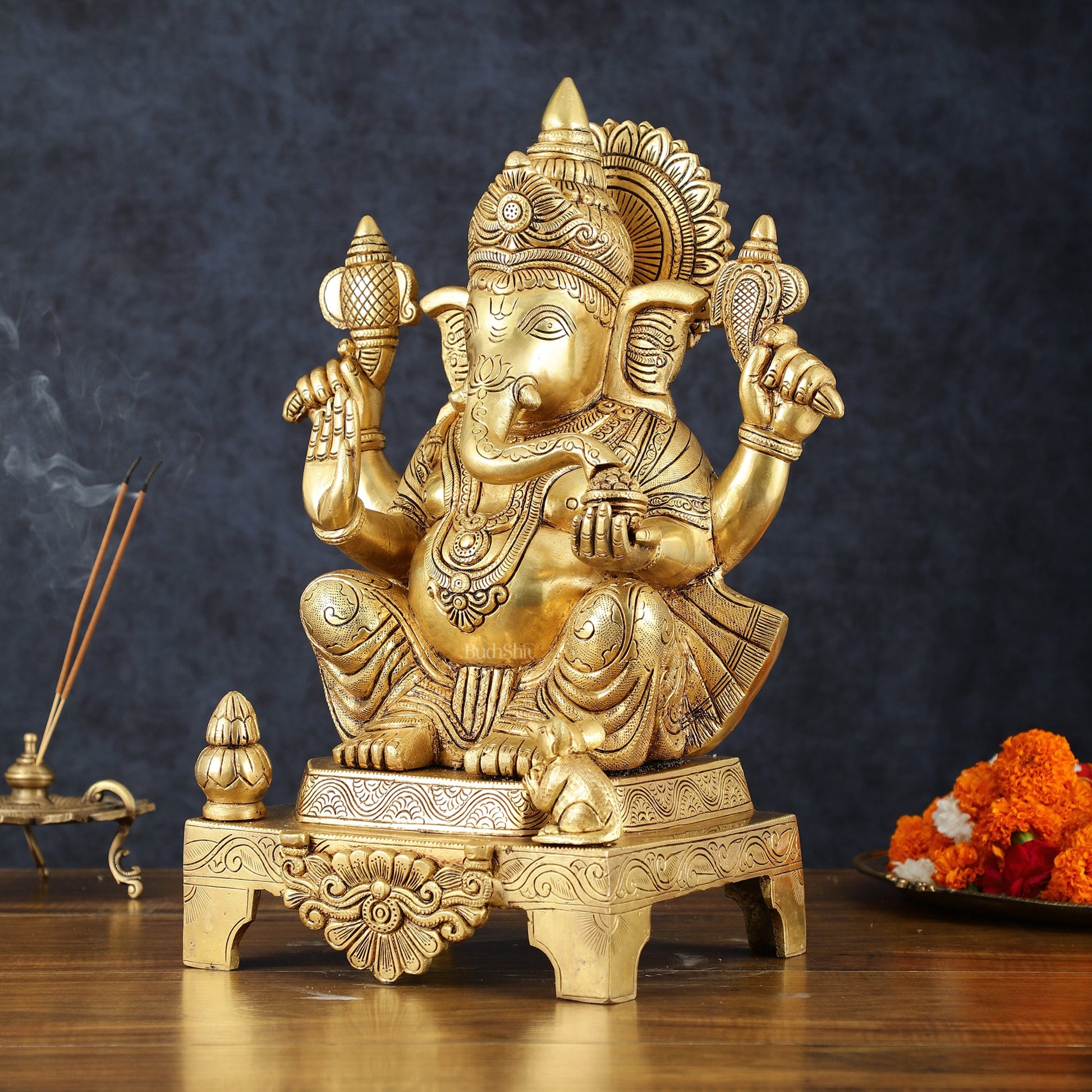 Brass Ganesha Statue – 16.5 Inch - Budhshiv.com