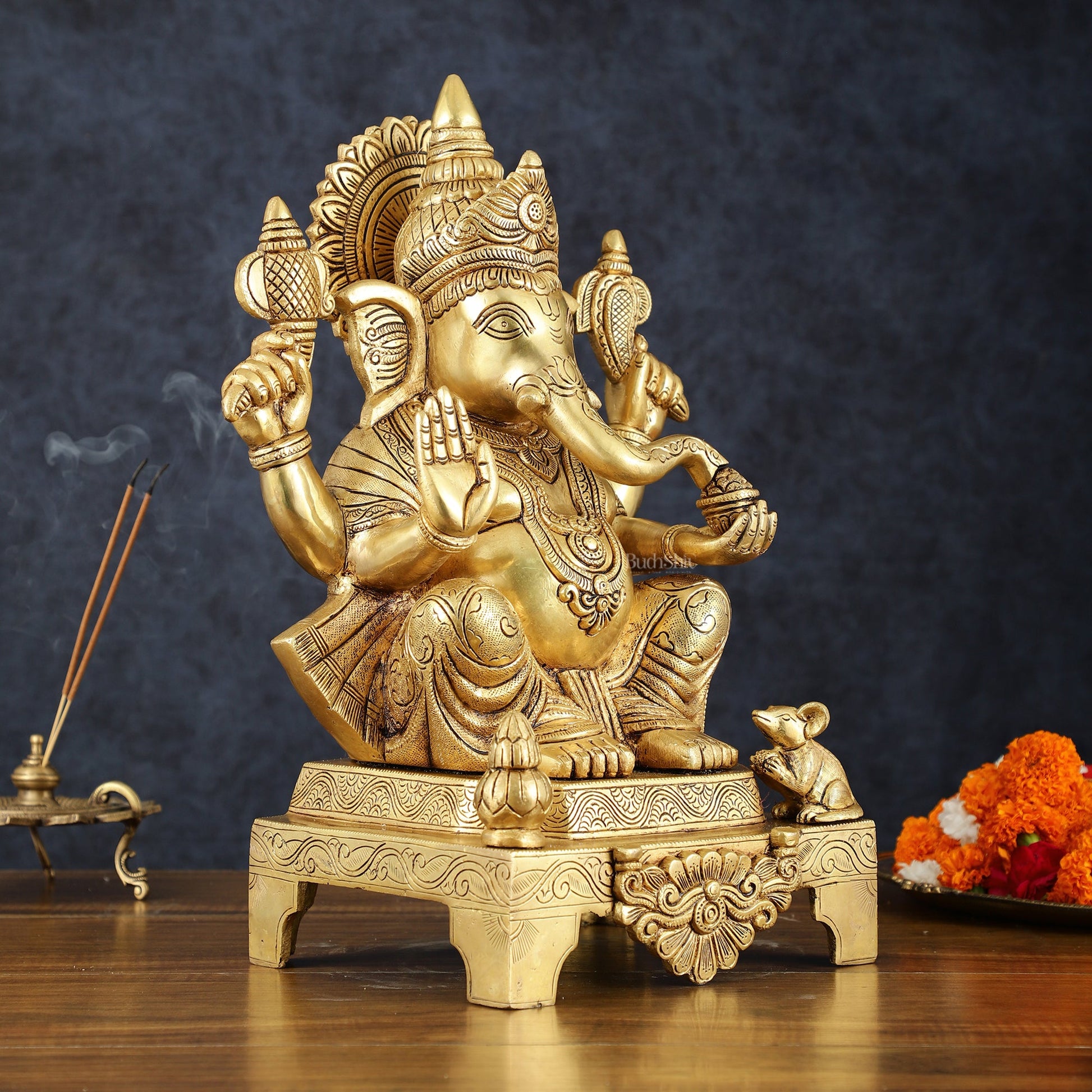 Brass Ganesha Statue – 16.5 Inch - Budhshiv.com