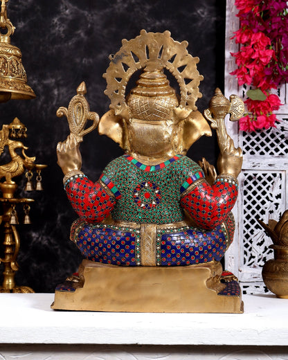 Brass Ganesha Statue 20 inch with Stonework - Budhshiv.com