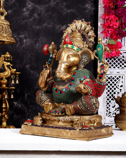 Brass Ganesha Statue 20 inch with Stonework - Budhshiv.com