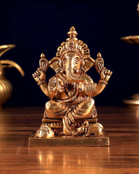 Brass Ganesha statue 3.5 inch - Budhshiv.com