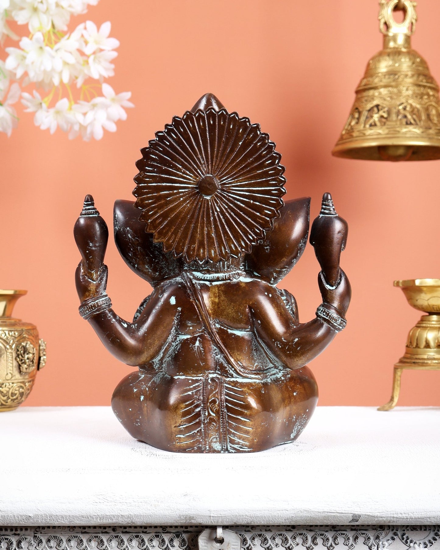 Brass Ganesha Statue 8.5 inch super antique tone - Budhshiv.com