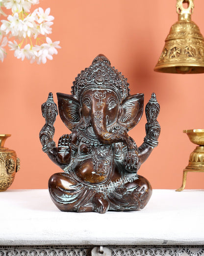 Brass Ganesha Statue 8.5 inch super antique tone - Budhshiv.com