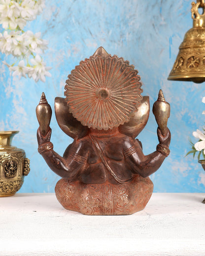 Brass Ganesha Statue 8.5 red sand silver patina - Budhshiv.com