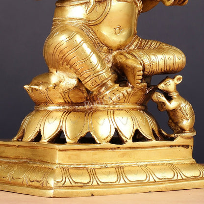 Brass Ganesha Statue - Divine Chola art 12" Right side trunk - Budhshiv.com