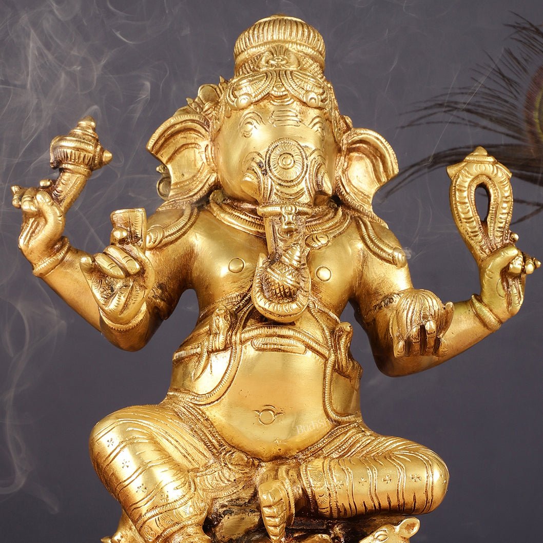 Brass Ganesha Statue - Divine Chola art 12" Right side trunk - Budhshiv.com
