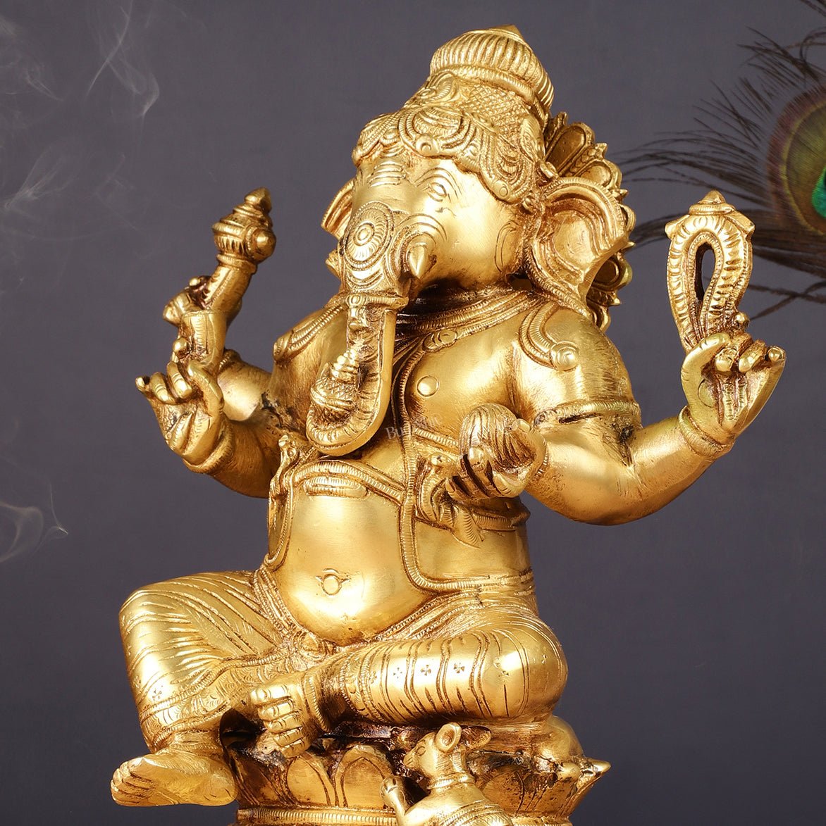 Brass Ganesha Statue - Divine Chola art 12" Right side trunk - Budhshiv.com