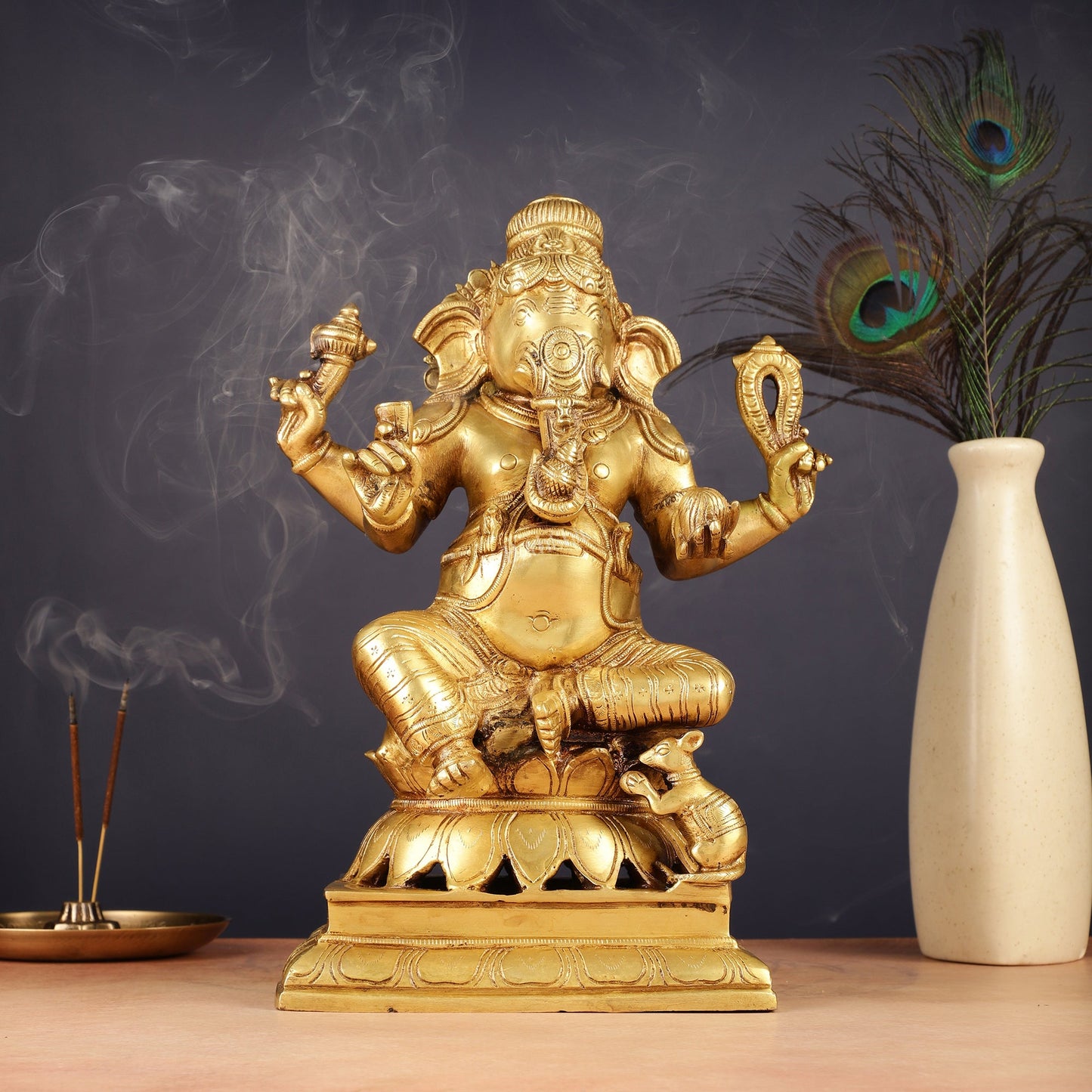 Brass Ganesha Statue - Divine Chola art 12" Right side trunk - Budhshiv.com