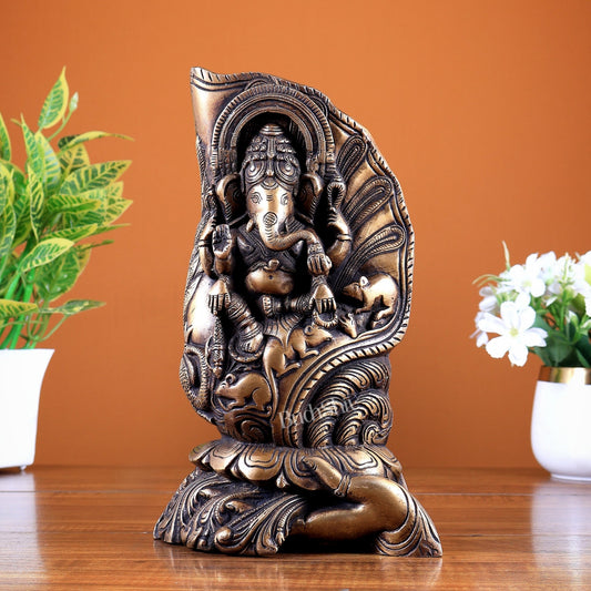 Brass Ganesha Statue in Handheld Conch (Shankha) Design – Artistic Showpiece & Gift - Budhshiv.com