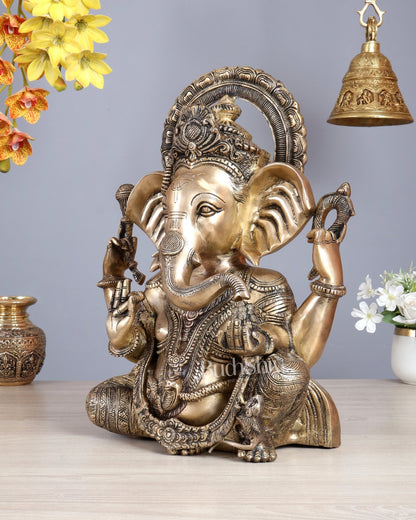 Brass Ganesha Statue in Matte Finish – Unique Handcrafted Sacred Sculpture 16.5 inch - Budhshiv.com