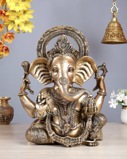 Brass Ganesha Statue in Matte Finish – Unique Handcrafted Sacred Sculpture 16.5 inch - Budhshiv.com