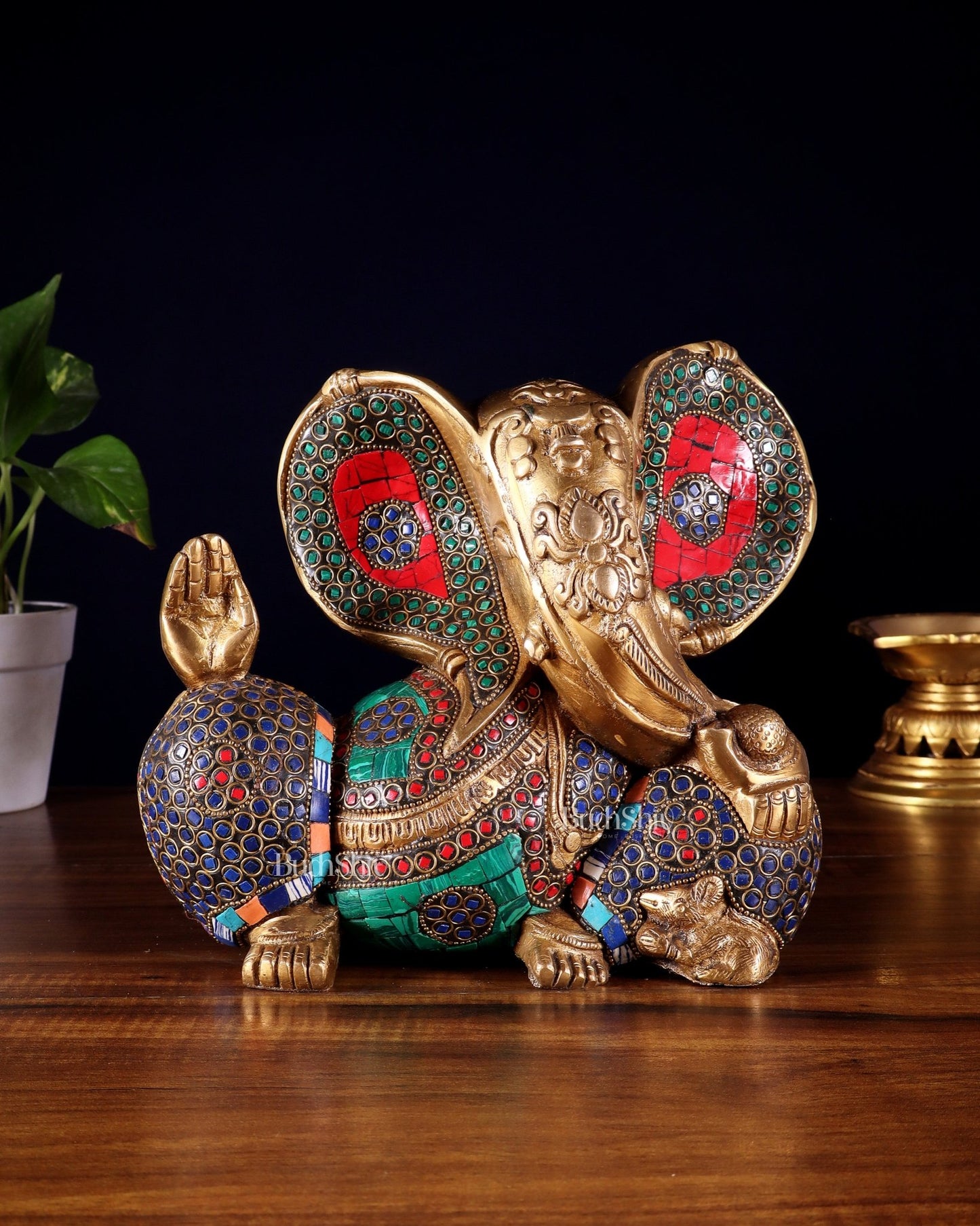 Brass Ganesha Statue - Modern Abstract Design 7.5" x 9" - Budhshiv.com