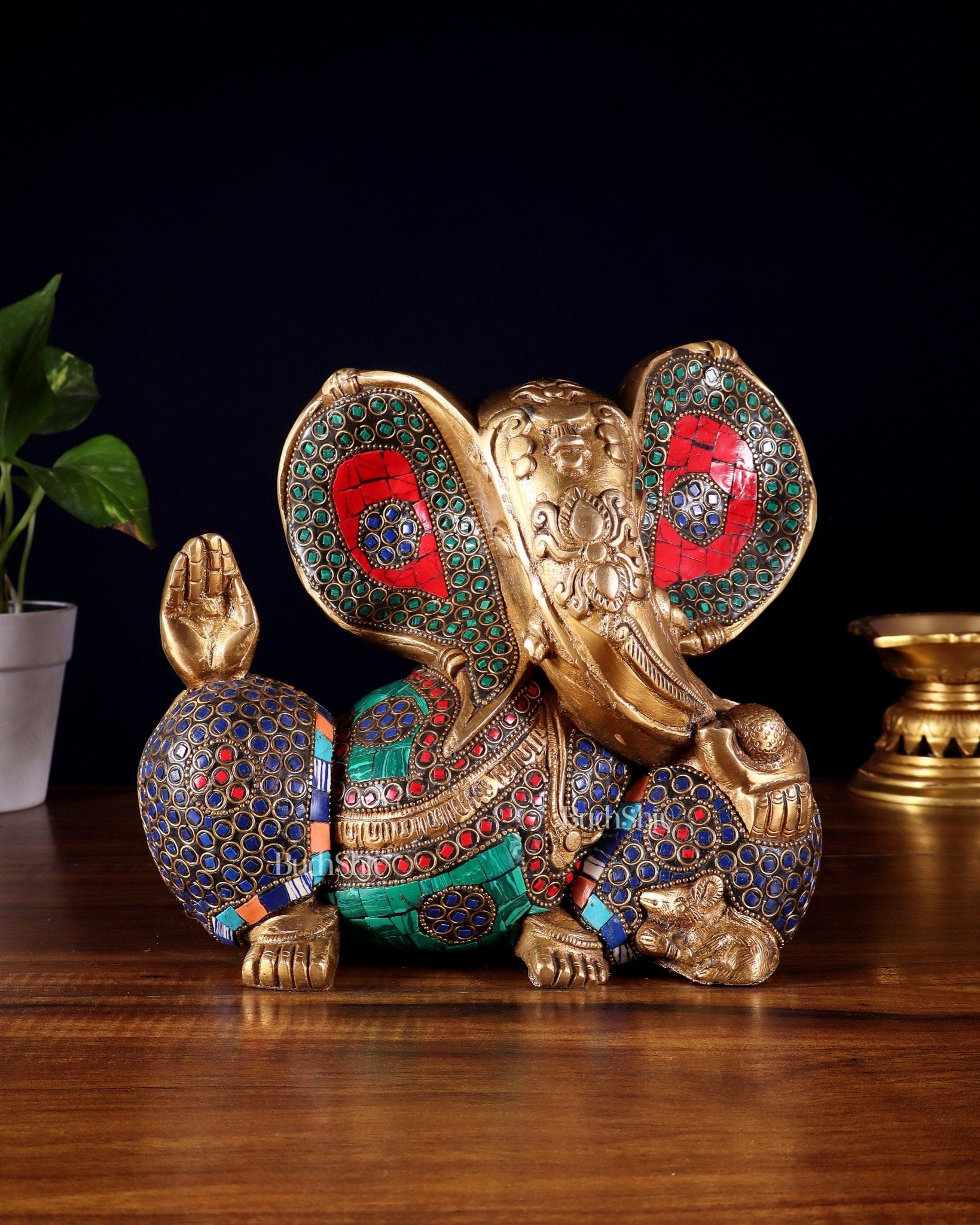 Brass Ganesha Statue - Modern Abstract Design 7.5" x 9" - Budhshiv.com