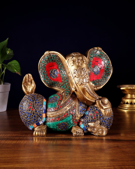 Brass Ganesha Statue - Modern Abstract Design 7.5" x 9" - Budhshiv.com