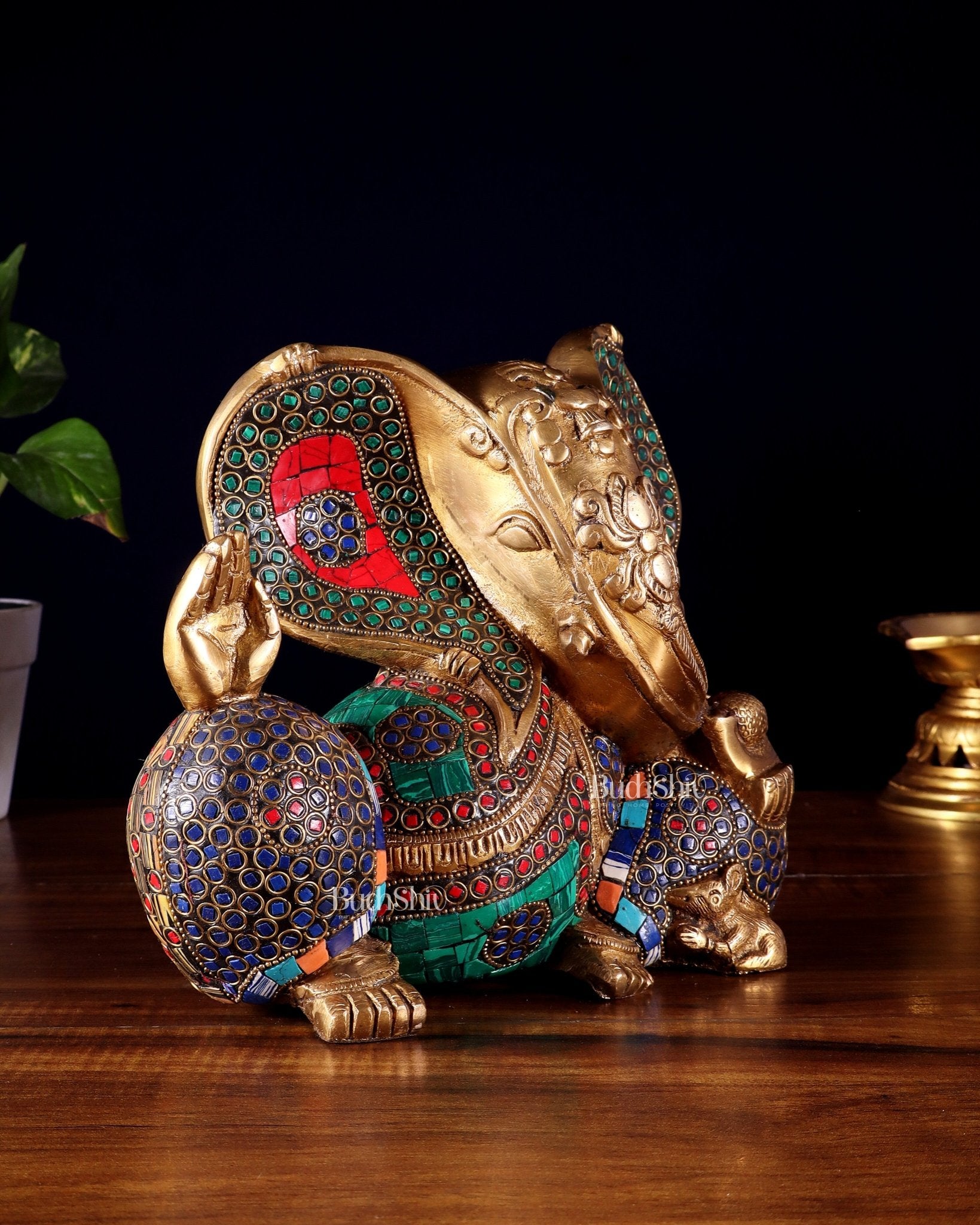 Brass Ganesha Statue - Modern Abstract Design 7.5" x 9" - Budhshiv.com