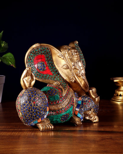 Brass Ganesha Statue - Modern Abstract Design 7.5" x 9" - Budhshiv.com