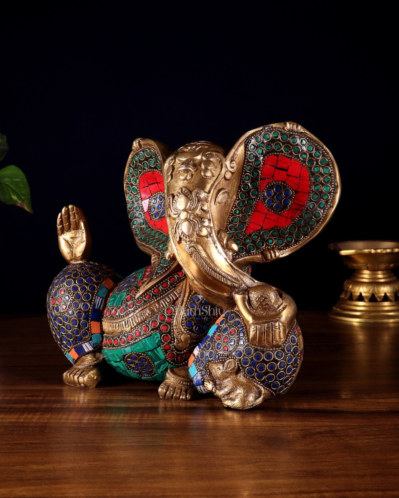 Brass Ganesha Statue - Modern Abstract Design 7.5" x 9" - Budhshiv.com