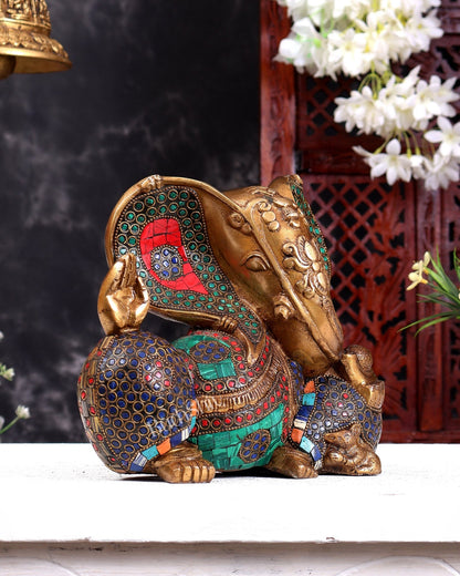 Brass Ganesha Statue - Modern Abstract Design 9" antique gold - Budhshiv.com