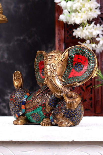 Brass Ganesha Statue - Modern Abstract Design 9" antique gold - Budhshiv.com