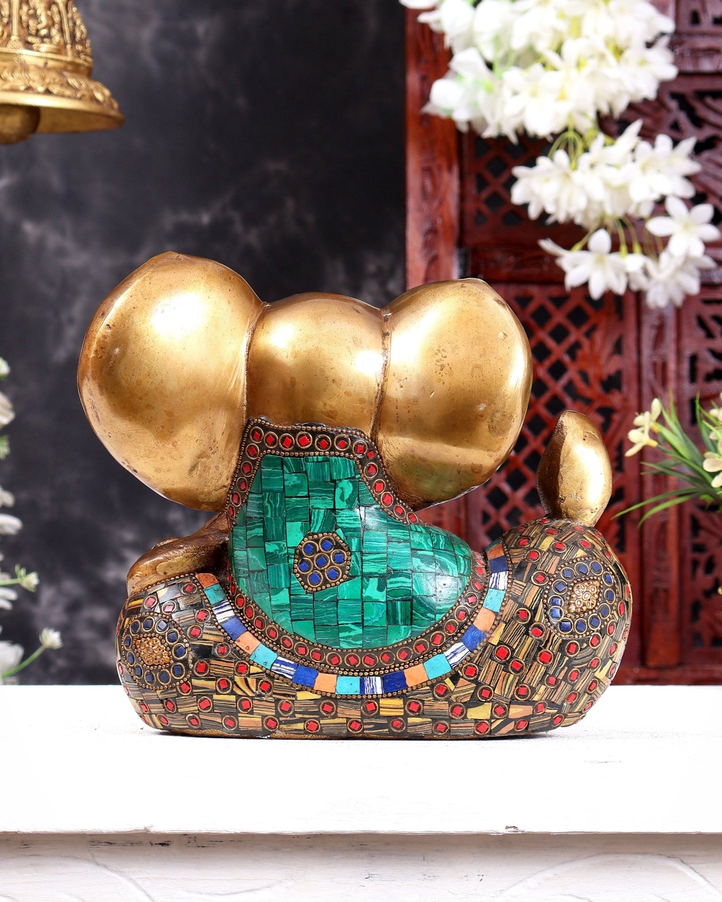 Brass Ganesha Statue - Modern Abstract Design 9" antique gold - Budhshiv.com