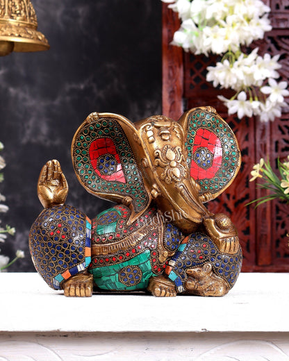 Brass Ganesha Statue - Modern Abstract Design 9" antique gold - Budhshiv.com