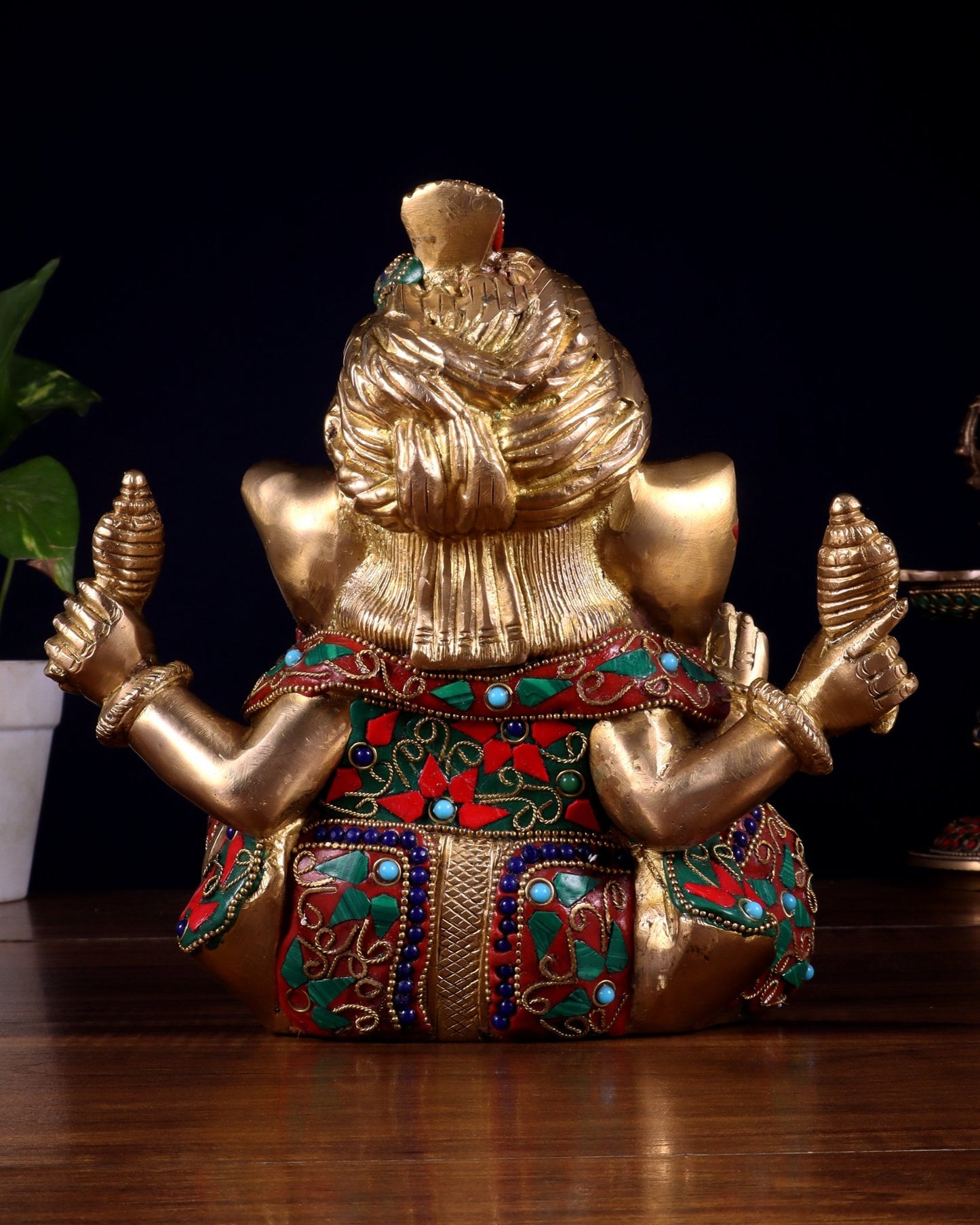 Brass Ganesha statue multicolour 7.5 inch Pagdi ganesh - Budhshiv.com