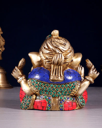 Brass Ganesha statue multicolour 7.5 inch - Budhshiv.com