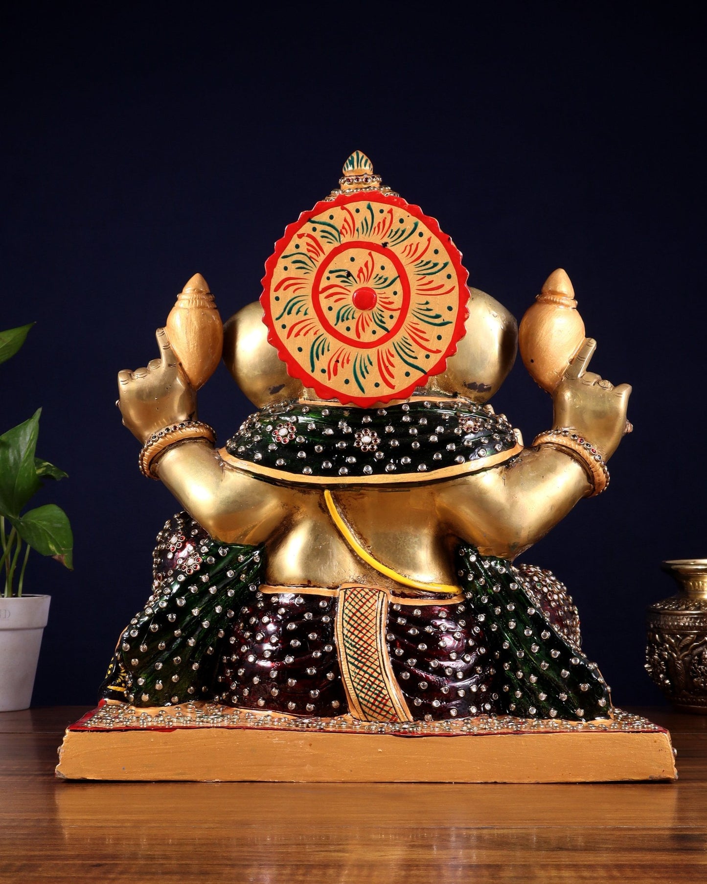 Brass Ganesha statue unique work - 15 inch laakh meenakari - Budhshiv.com