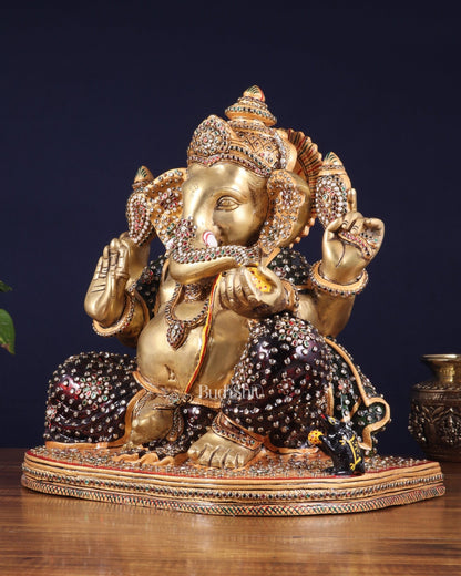 Brass Ganesha statue unique work - 15 inch laakh meenakari - Budhshiv.com