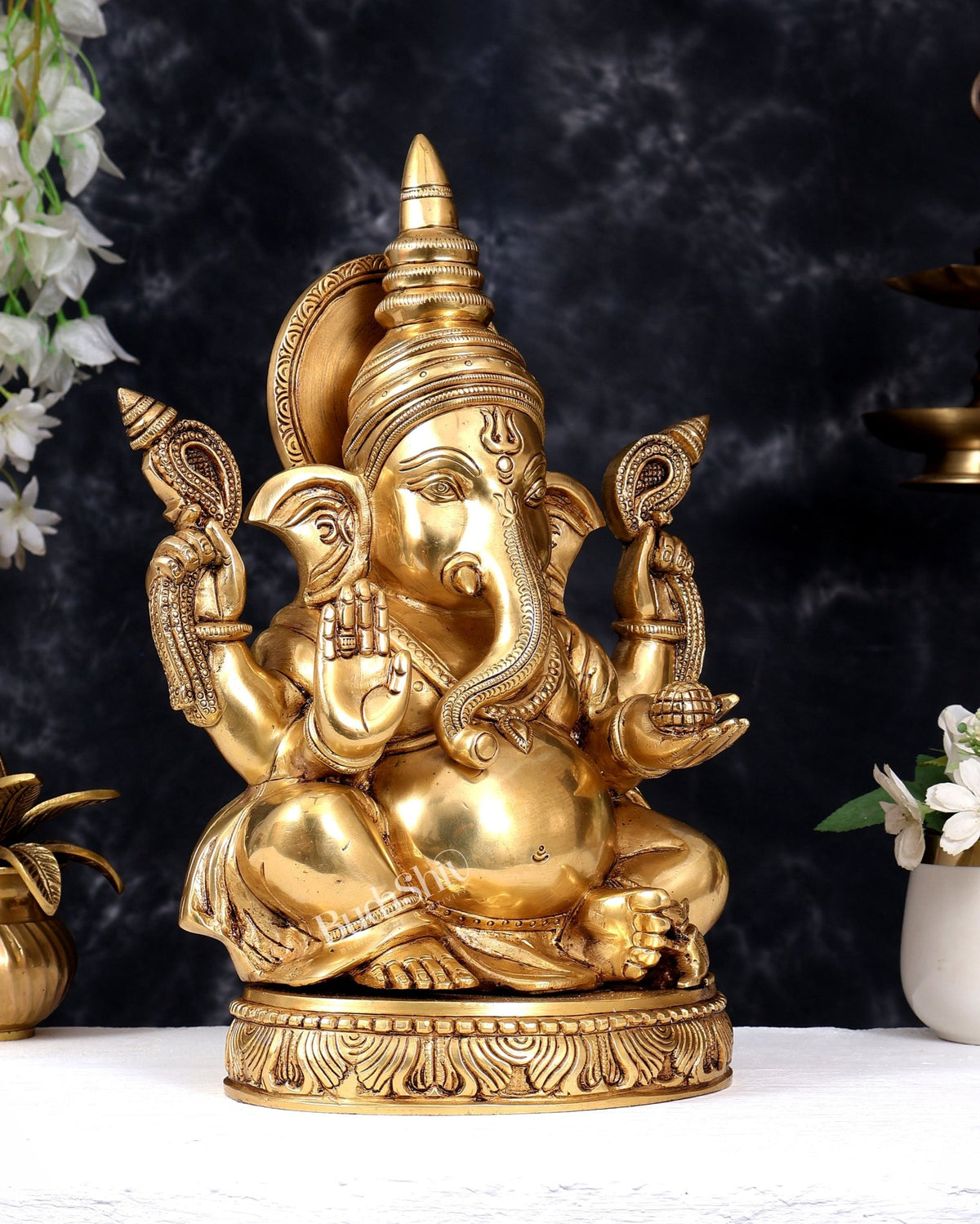 Brass Ganesha Statue — Valampuri (Right-Side Trunk) 14 inch - Budhshiv.com