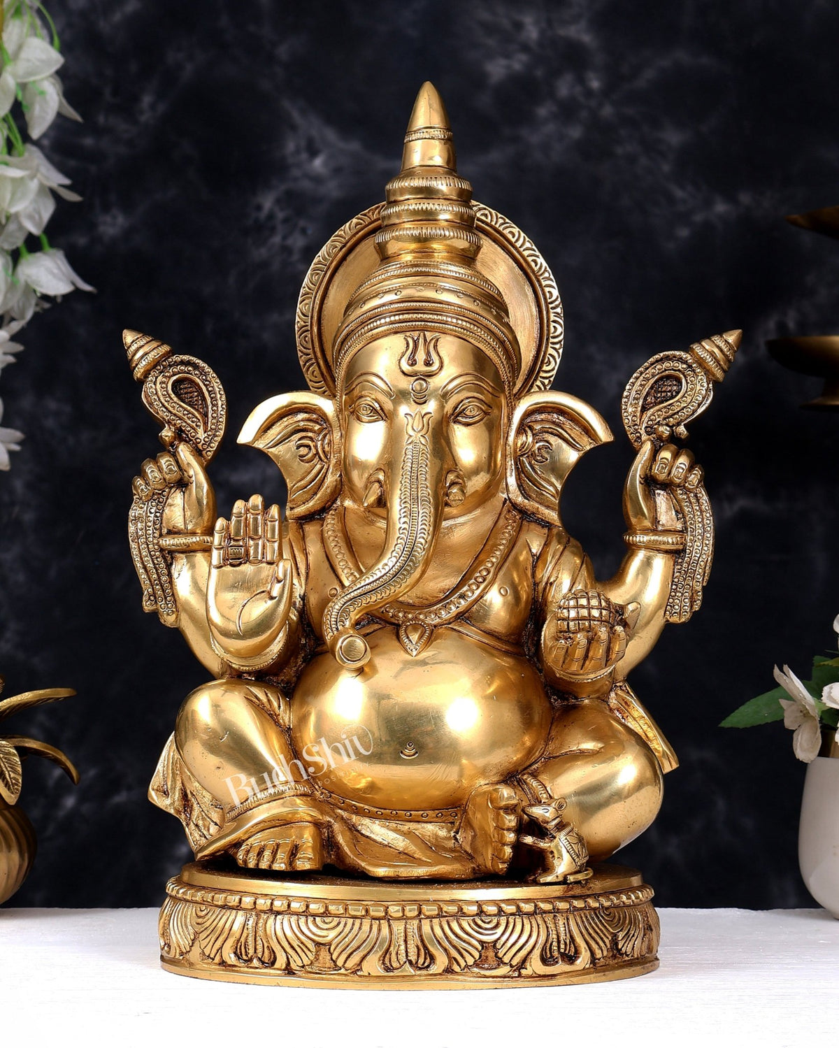 Brass Ganesha Statue — Valampuri (Right-Side Trunk) 14 inch - Budhshiv.com