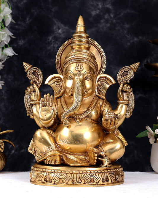 Brass Ganesha Statue — Valampuri (Right-Side Trunk) 14 inch - Budhshiv.com